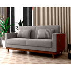 Sofá Cama Pala 203cm Reclinável Courino Marrom | Linho Cinza